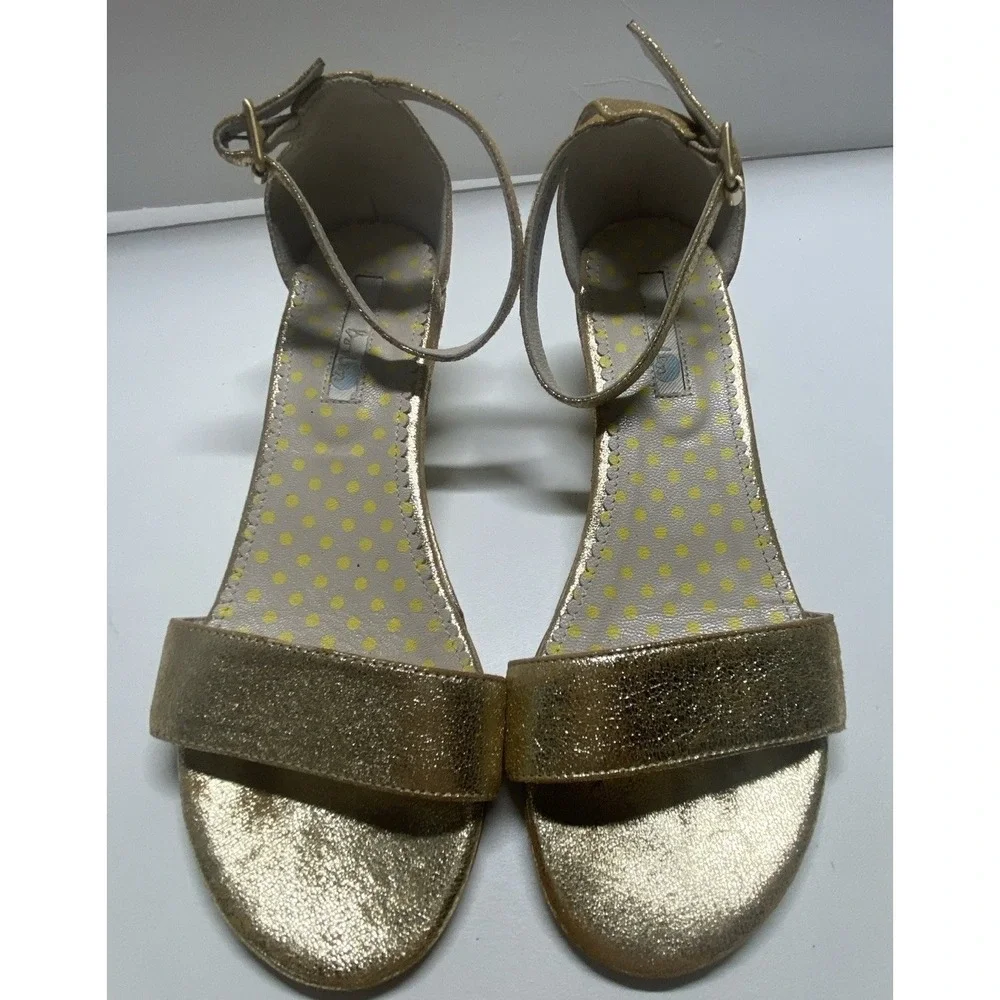 Boden Gold Metallic‎ Leather Low Wedge Sandals Polka Dot Insole Size 38